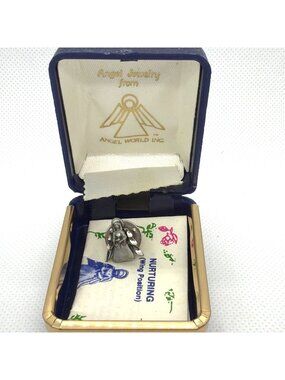 VTG Religious Nurturing Wing Guardian Angel Pewter Pin Box Scripture Pamphlet